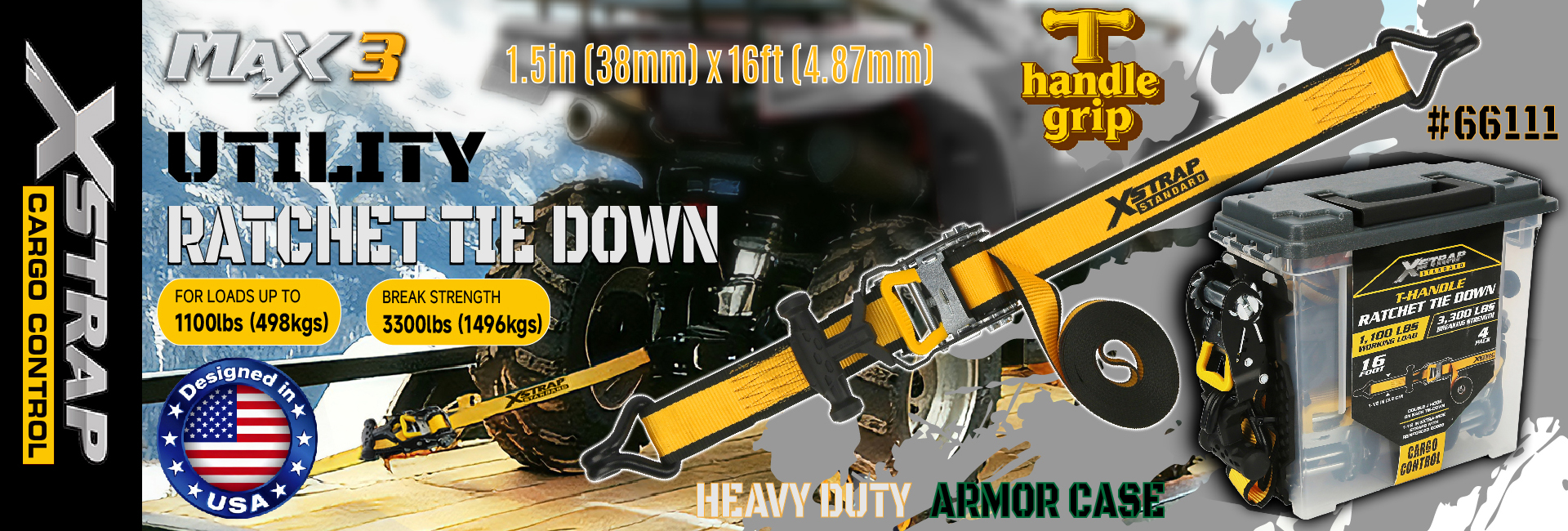 Xstrap 66111 1.5 اینچ × 16 فوت دسته T-Handle تسمه بند بند 1100 پوندی SWL