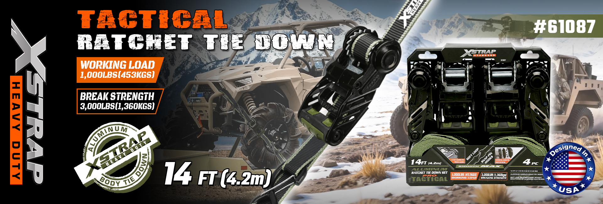 Xstrap 61087 1.25 اینچ x 12ft تاکتیکی تسمه بند ضامن دار 1000 پوندی SWL