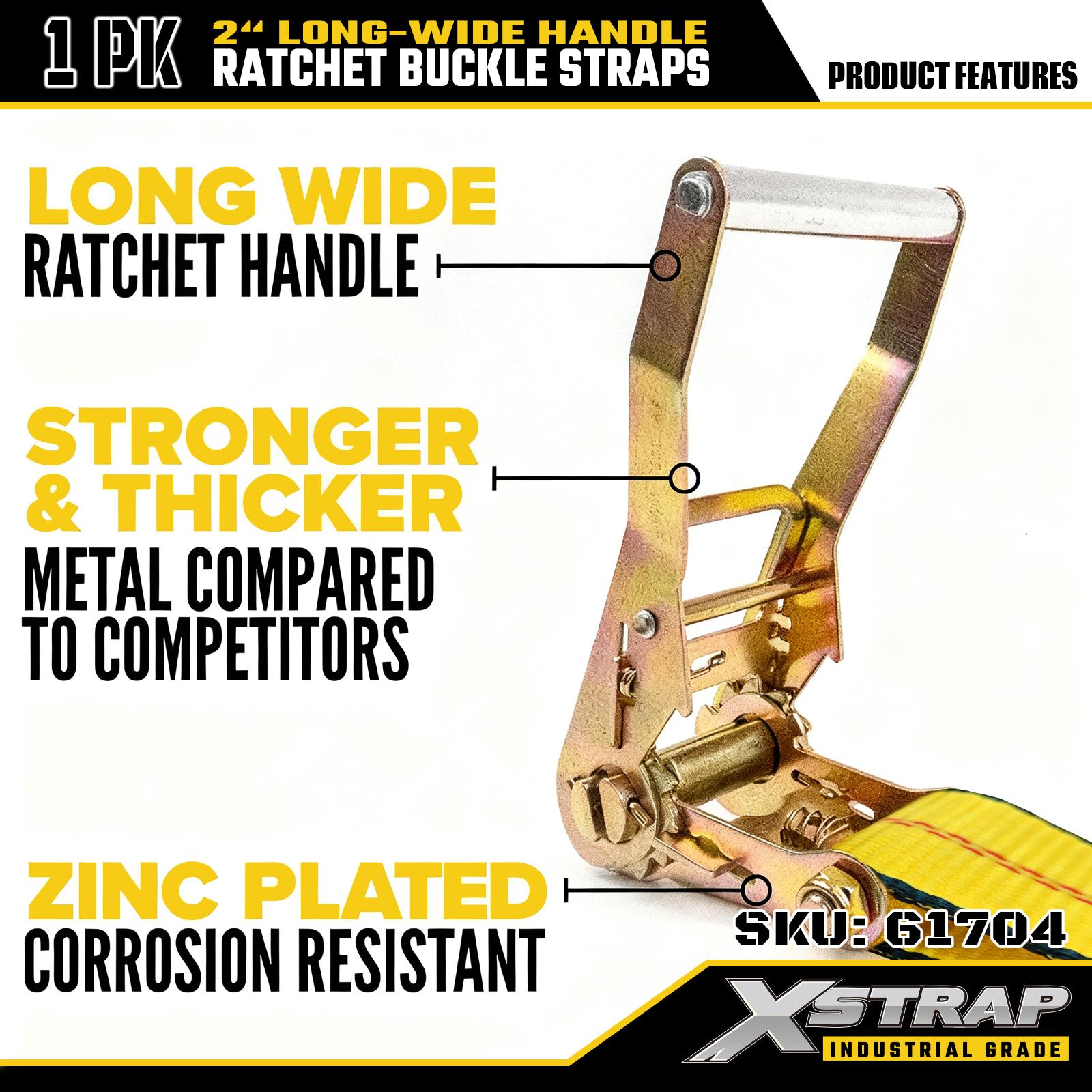 Xstrap 61704 2 اینچی 30 فوت دسته عریض تسمه سگک دار با قلاب زنجیری قدرت شکستن 10000 پوند (1 بسته)