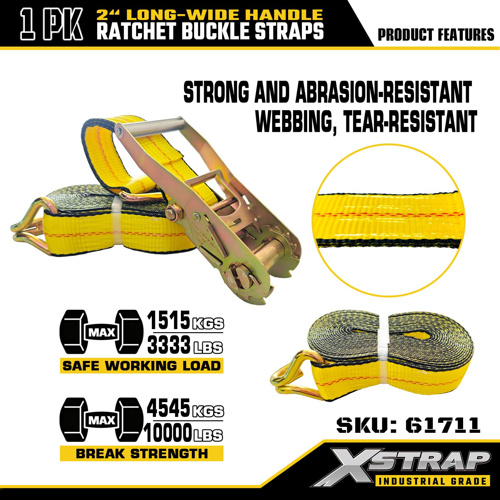 Xstrap 61711 2 اینچی 30 فوت دسته عریض تسمه سگک دار با قلاب سیمی قدرت شکستن 10000 پوند (1 بسته)