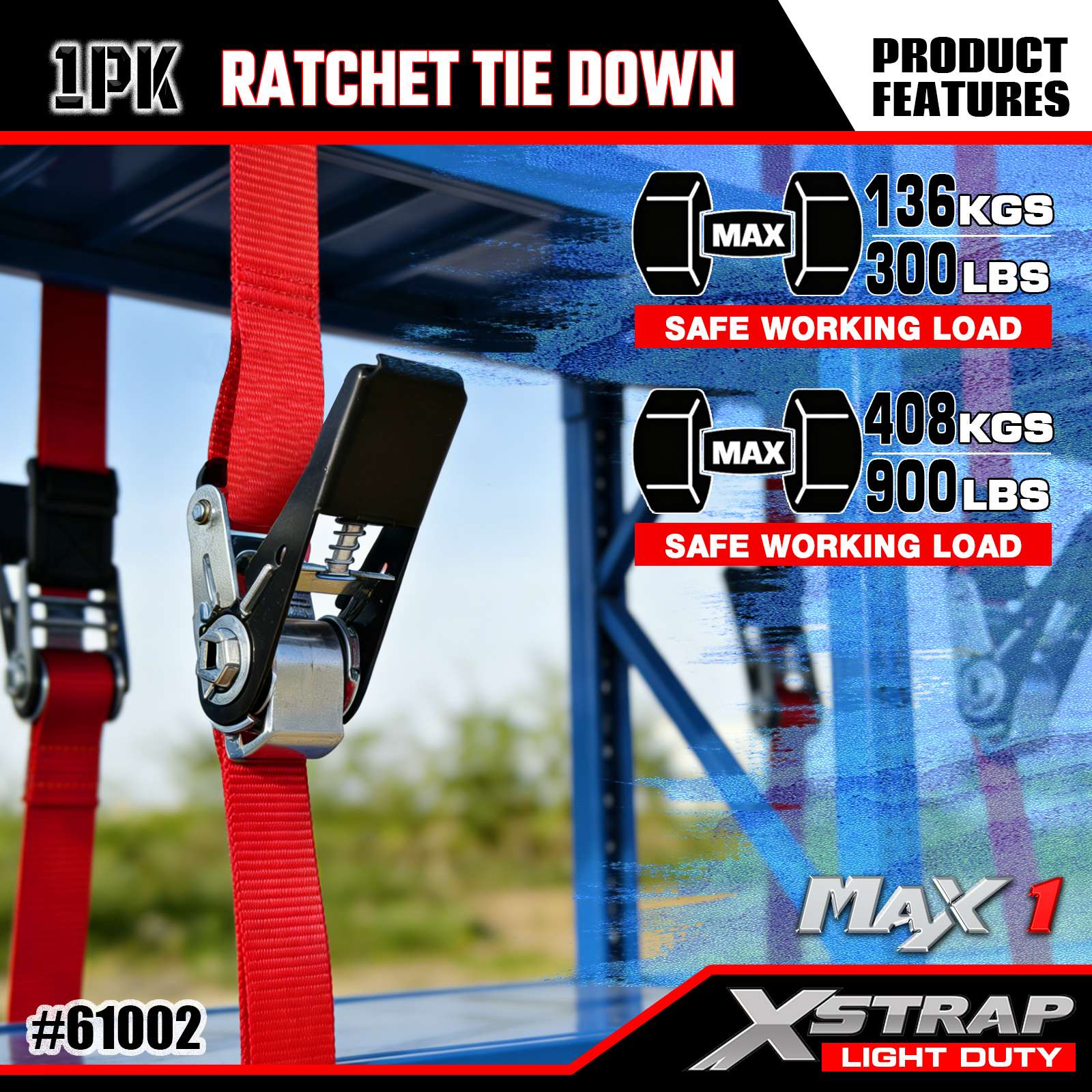 Xstrap 61002 1 اینچ x 10 اینچ بند بند ضامن دار 1PK 300 پوندی SWL