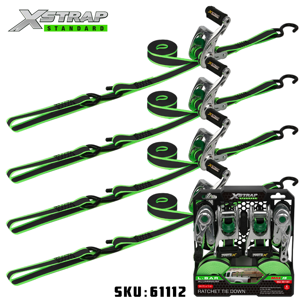 Xstrap 61112 1 اینچ x 14 اینچ 4PK تسمه بند ضامن دار 500 پوندی SWL با حلقه نرم
