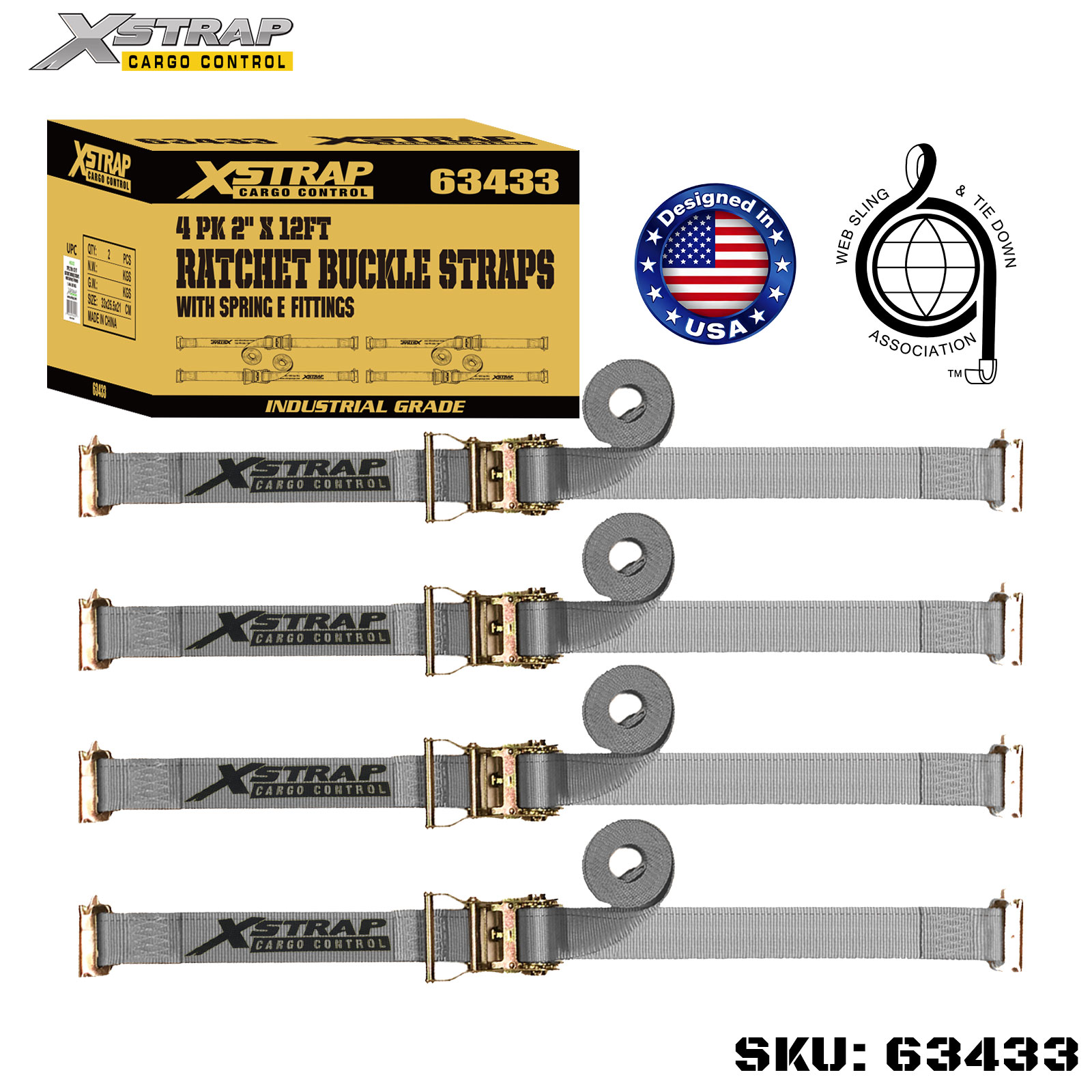 Xstrap 63433 2 اینچ 16 اینچ بند ضامن دار 4PK با اتصالات برقی فنری 1467 پوند SWL