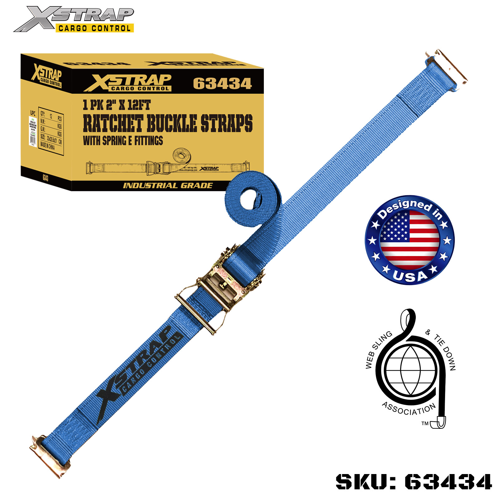 Xstrap 63434 2 اینچ x 20 اینچ بند ضامن دار 1PK با اتصالات برقی فنری 1467 پوند SWL