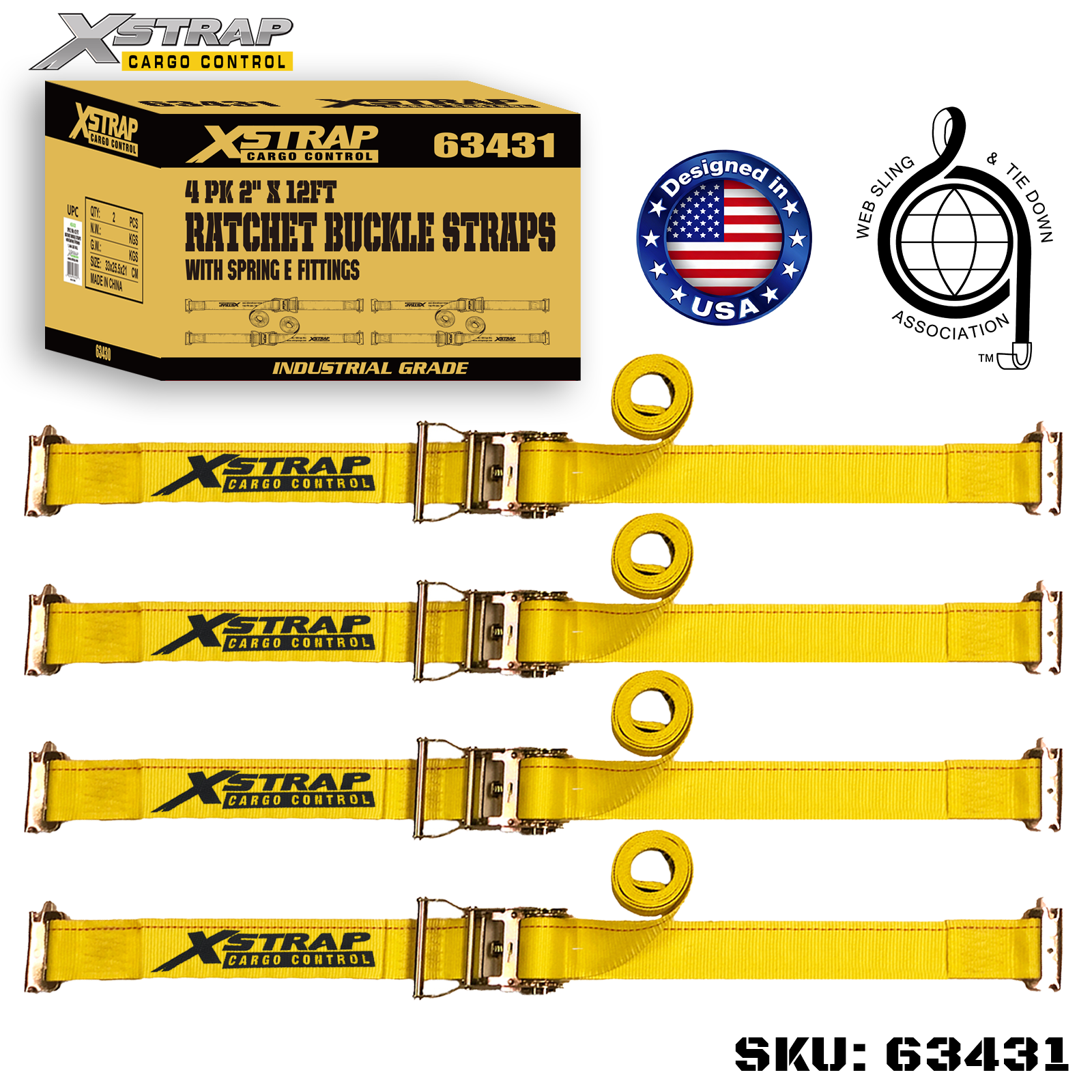 Xstrap 63431 2 اینچ 12 اینچ بند ضامن دار 4PK با اتصالات برقی فنری 1467 پوند SWL