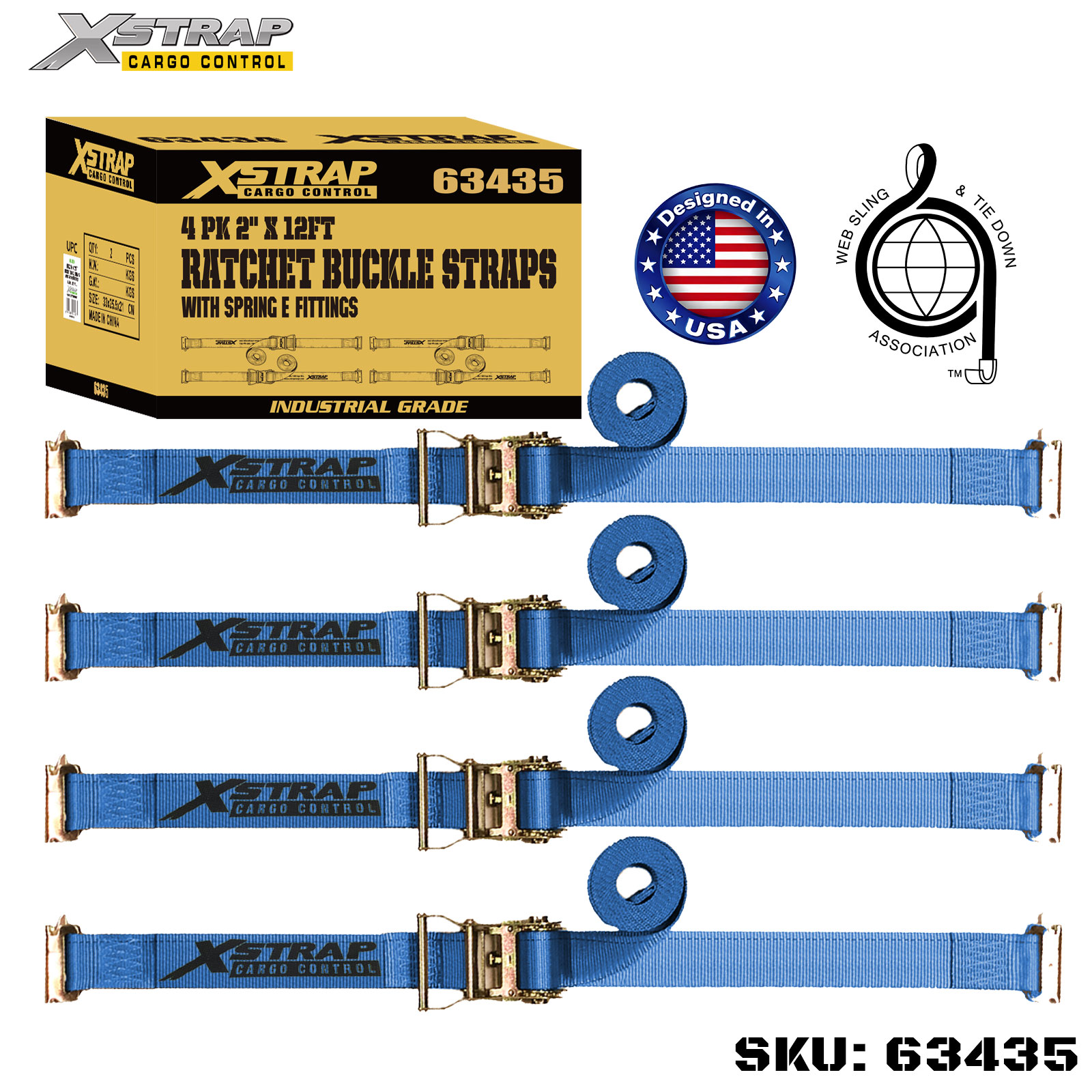 Xstrap 63435 2 اینچ 12 اینچ بند ضامن دار 4PK با اتصالات برقی فنری 1467 پوند SWL