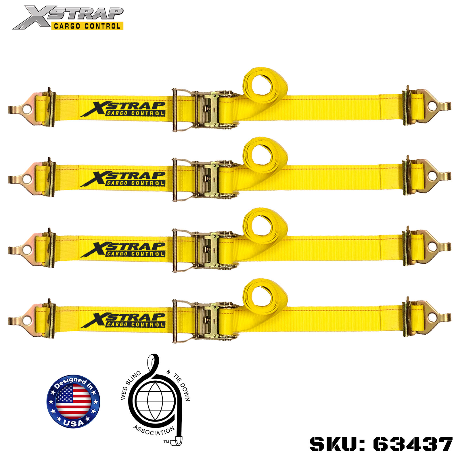 Xstrap 63437 2 اینچ 12 اینچ بند ضامن دار 4PK با اتصالات الکترونیکی فنری و قلاب F 733 پوندی SWL