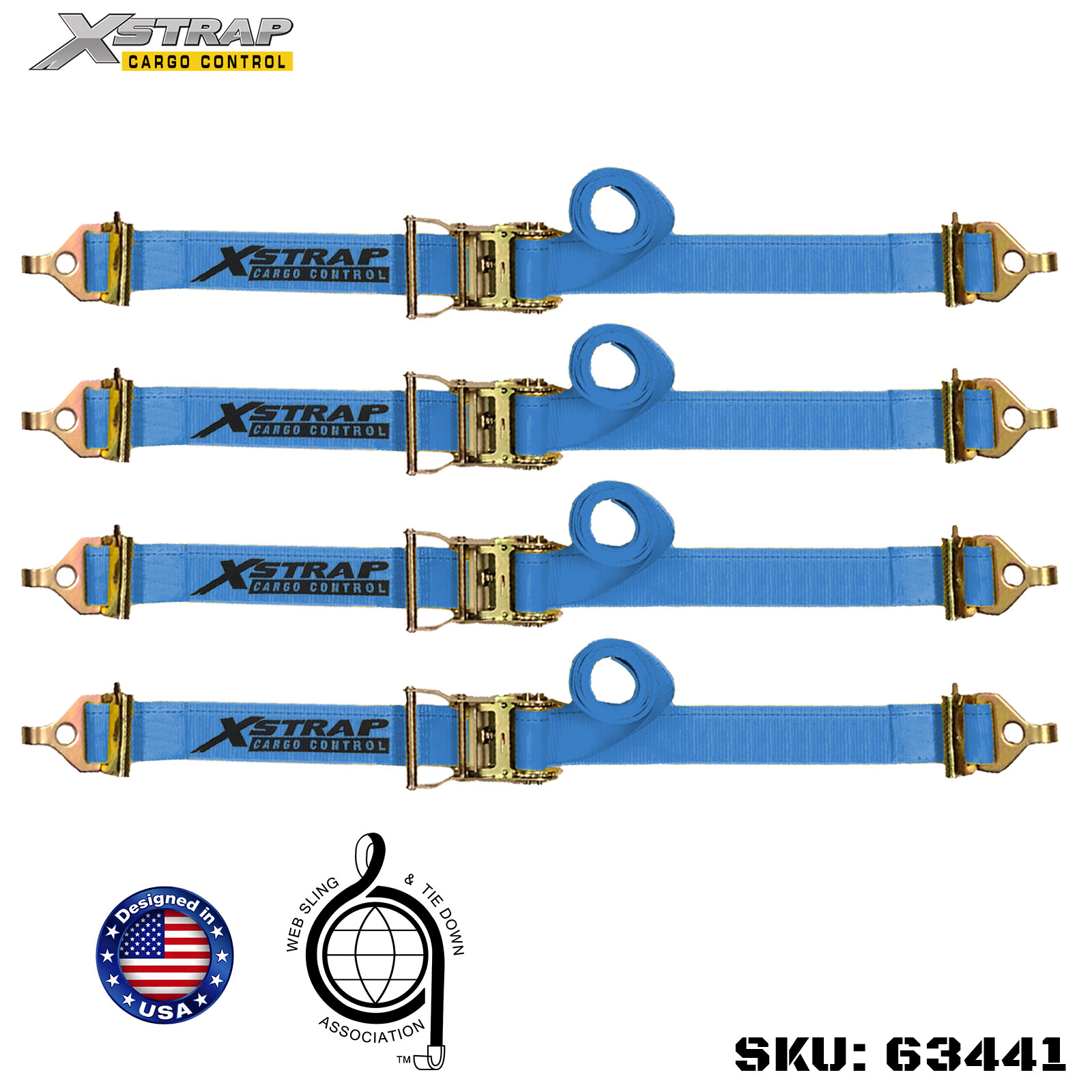 Xstrap 63441 2 اینچ 12 اینچ بند ضامن دار 4PK با اتصالات الکترونیکی فنری و قلاب F 733 پوندی SWL