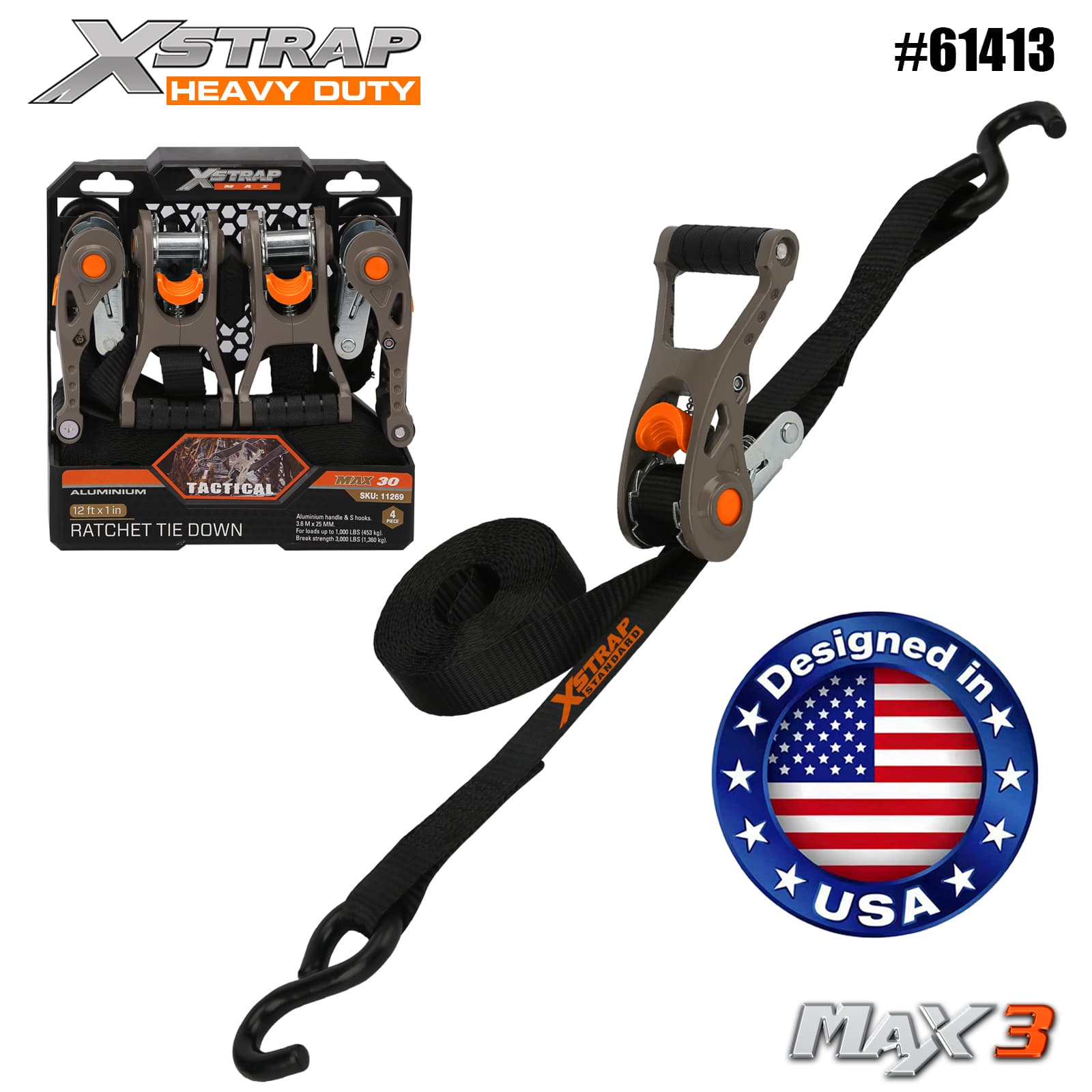 Xstrap 61413 1 اینچ 14 اینچ 4PK تاکتیکی ضامن دار با حلقه نرم 1000 پوندی SWL