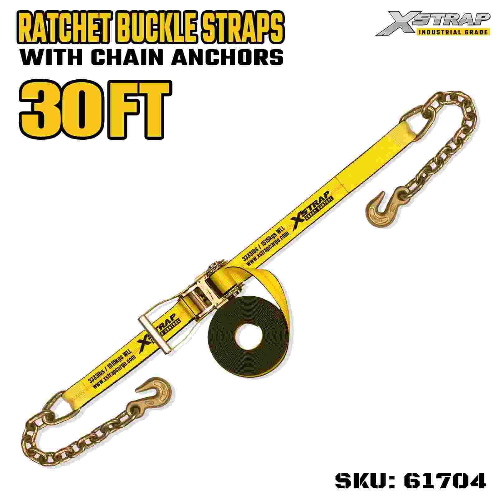 Xstrap 61704 2 اینچی 30 فوت دسته عریض تسمه سگک دار با قلاب زنجیری قدرت شکستن 10000 پوند (1 بسته)