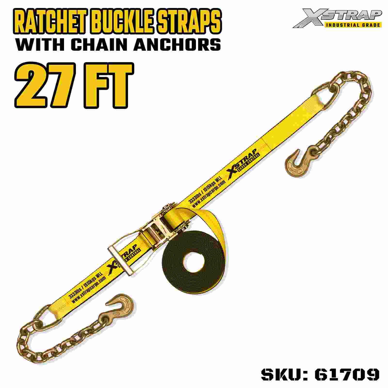 Xstrap 61709 2 اینچی 27 فوت دسته عریض تسمه تسمه دار با قلاب زنجیر قدرت شکستن 10000 پوند (1 بسته)
