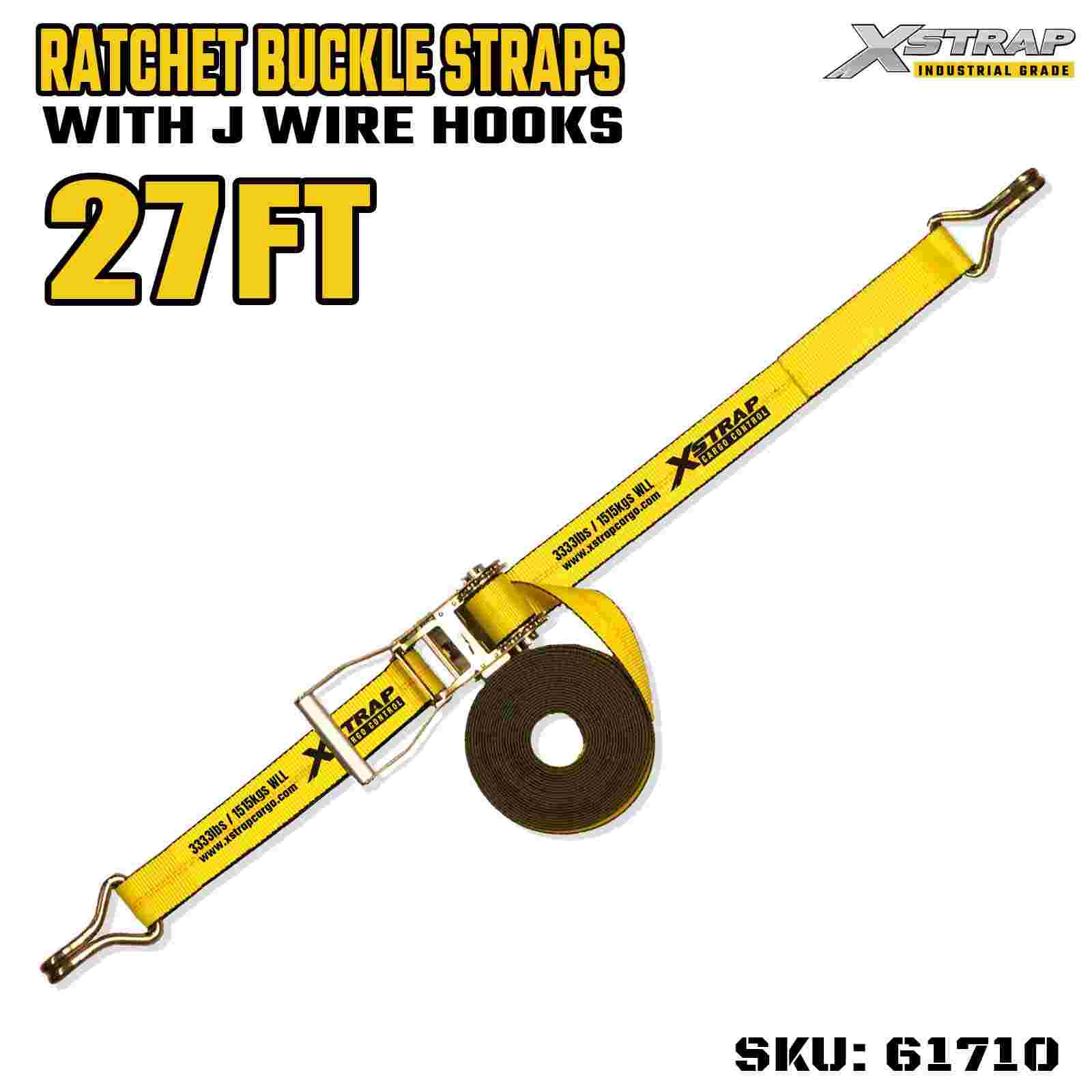 Xstrap 61710 2 اینچی تسمه سگک دار دسته عریض 27 فوتی با قلاب سیمی ظرفیت 10000 پوند (1 بسته)