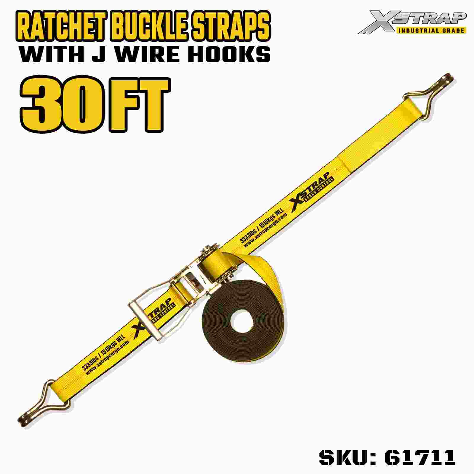 Xstrap 61711 2 اینچی 30 فوت دسته عریض تسمه سگک دار با قلاب سیمی قدرت شکستن 10000 پوند (1 بسته)