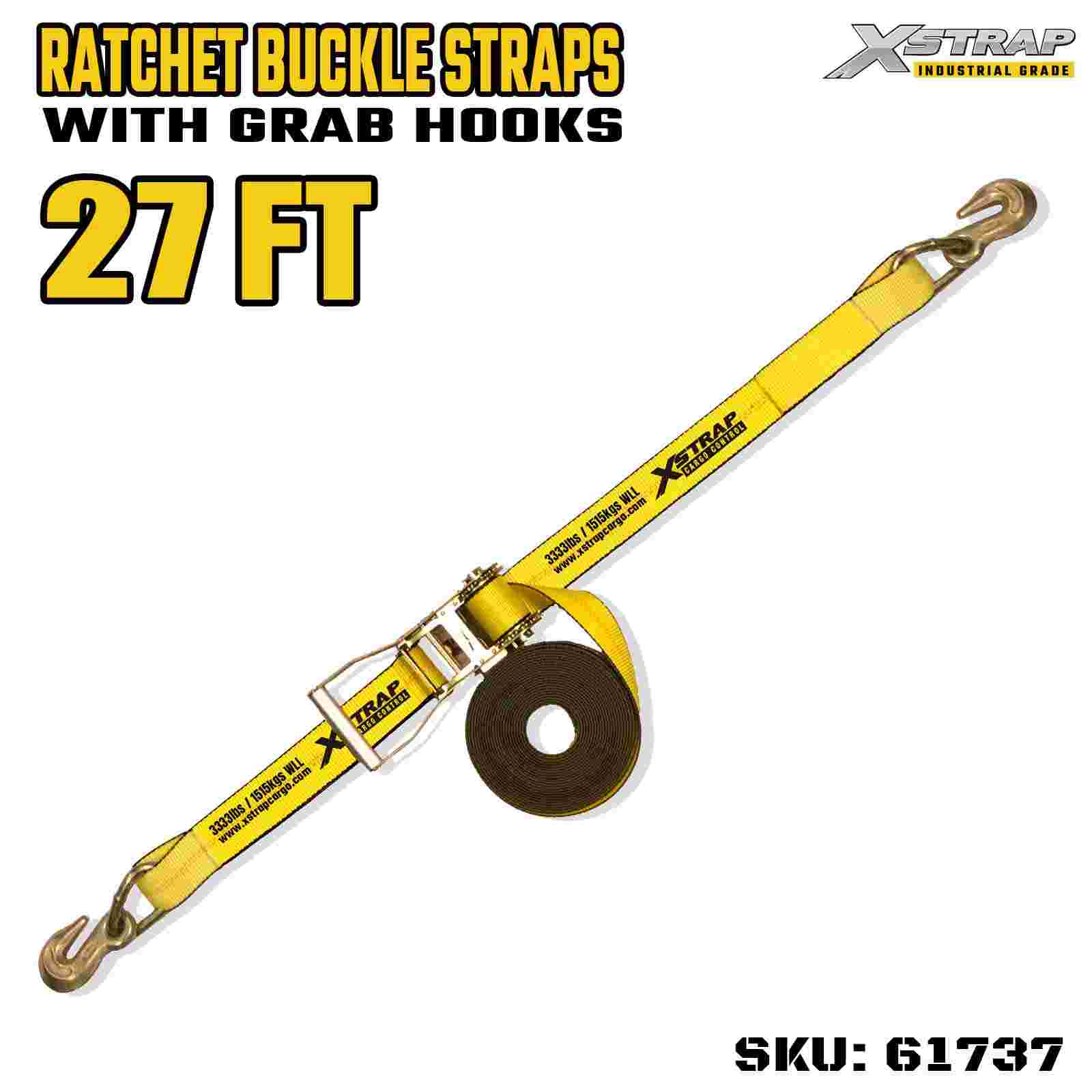 Xstrap 61737 2 اینچی 27 فوت دسته عریض تسمه تسمه دار با قلاب خرچنگ قدرت شکستن 10000 پوند (1 بسته)