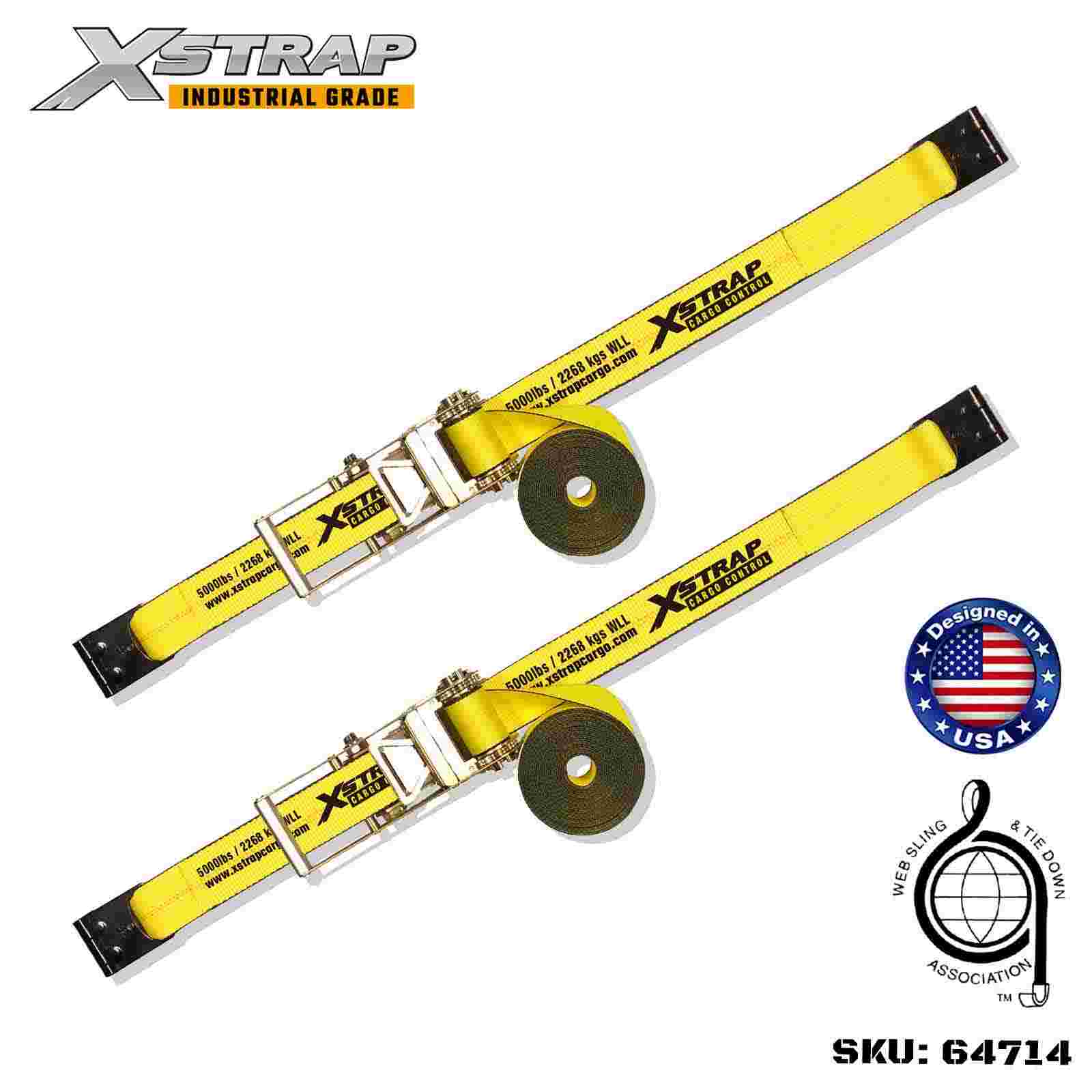 Xstrap 64714 ​​3 اینچ بند سگک جغجغه دار 30 فوتی با قلاب های تخت قدرت شکستن 15000 پوند (2 بسته)