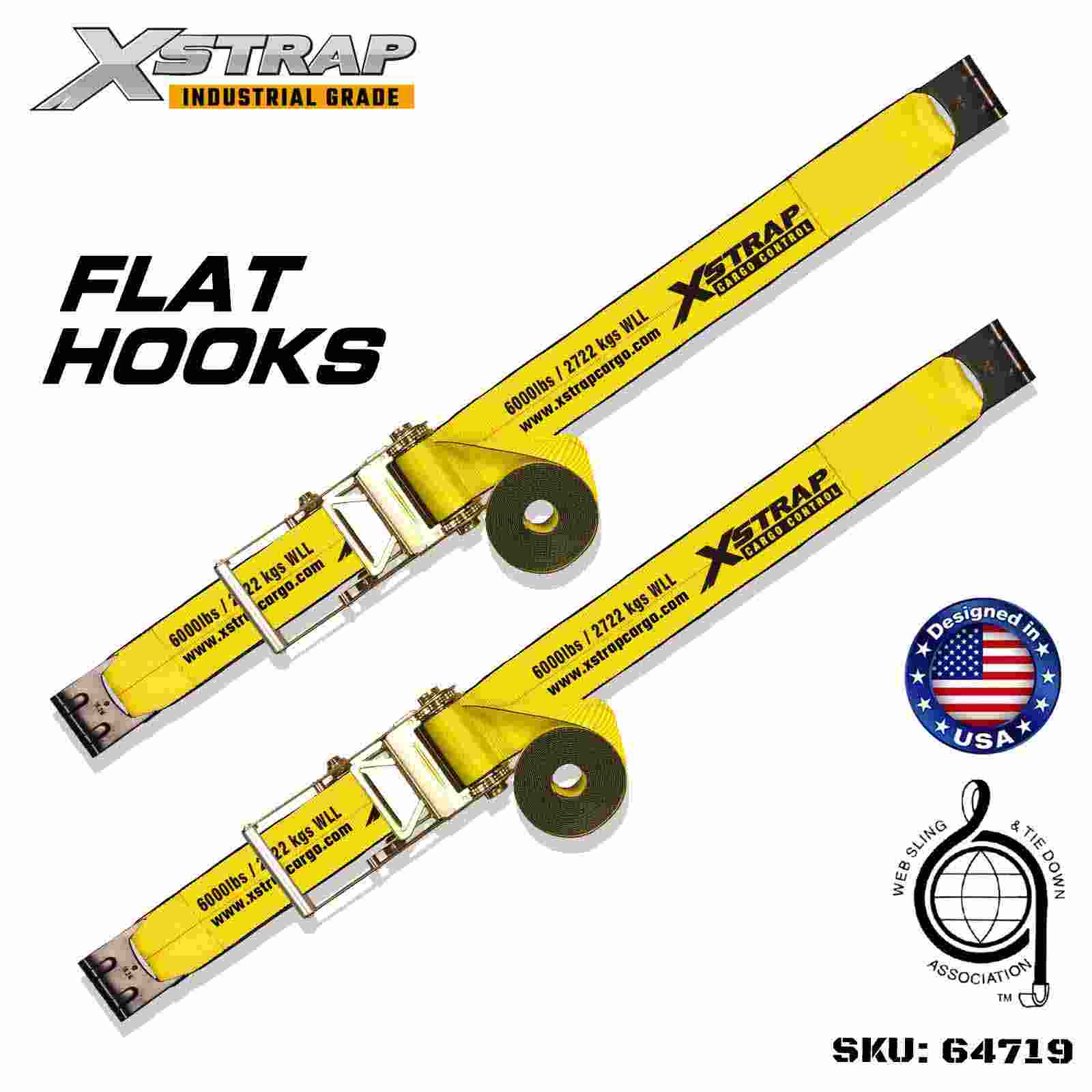 Xstrap 64719 4 اینچ × 30 فوت تسمه سگک دار با قلاب تخت قدرت شکستن 18000 پوند (2 بسته)