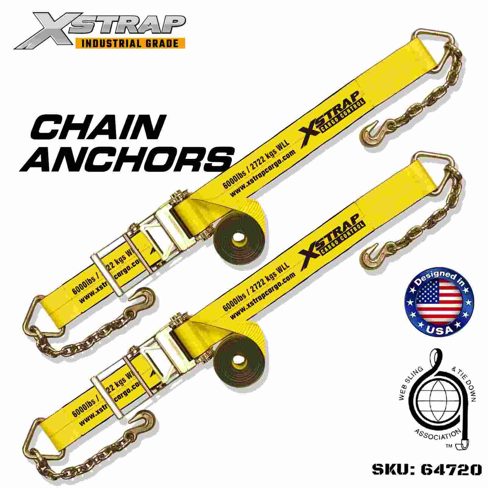 Xstrap 64720 4 اینچ × 27 فوت تسمه سگک دار با لنگر زنجیره ای قدرت شکستن 18000 پوند (2 بسته)