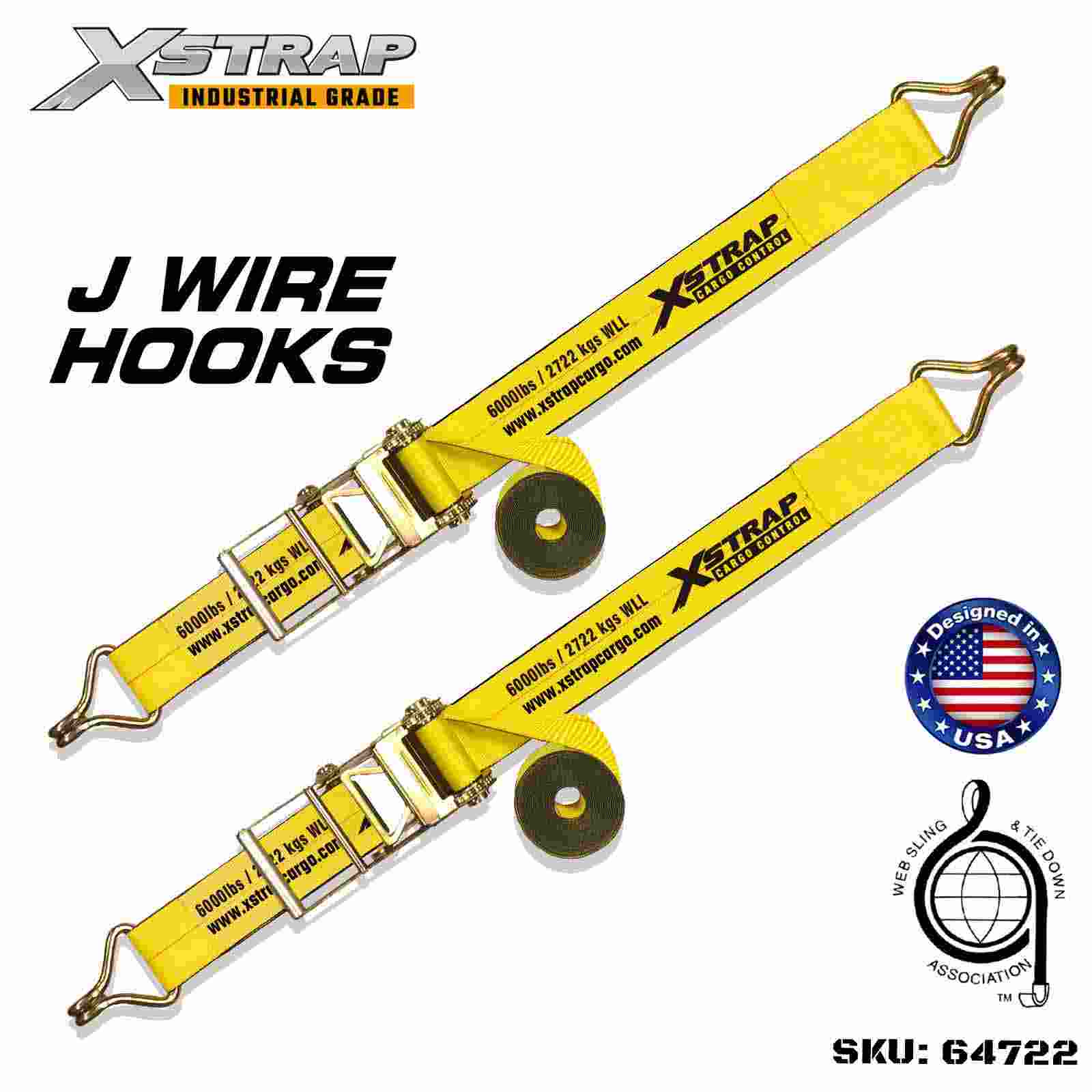 Xstrap 64722 4 اینچ × 27 فوت تسمه سگک دار با قلاب سیمی قدرت شکستن 18000 پوند (2 بسته)