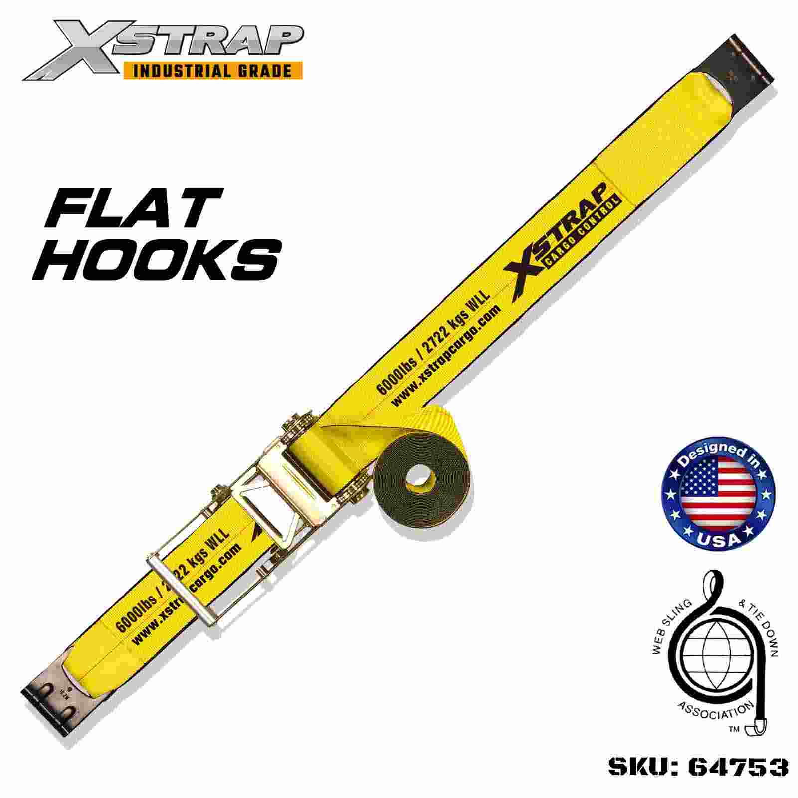 Xstrap 64753 4 اینچ × 40 فوت بند سگک ضامن دار با قلاب های تخت قدرت شکستن 18000 پوند (1 بسته)