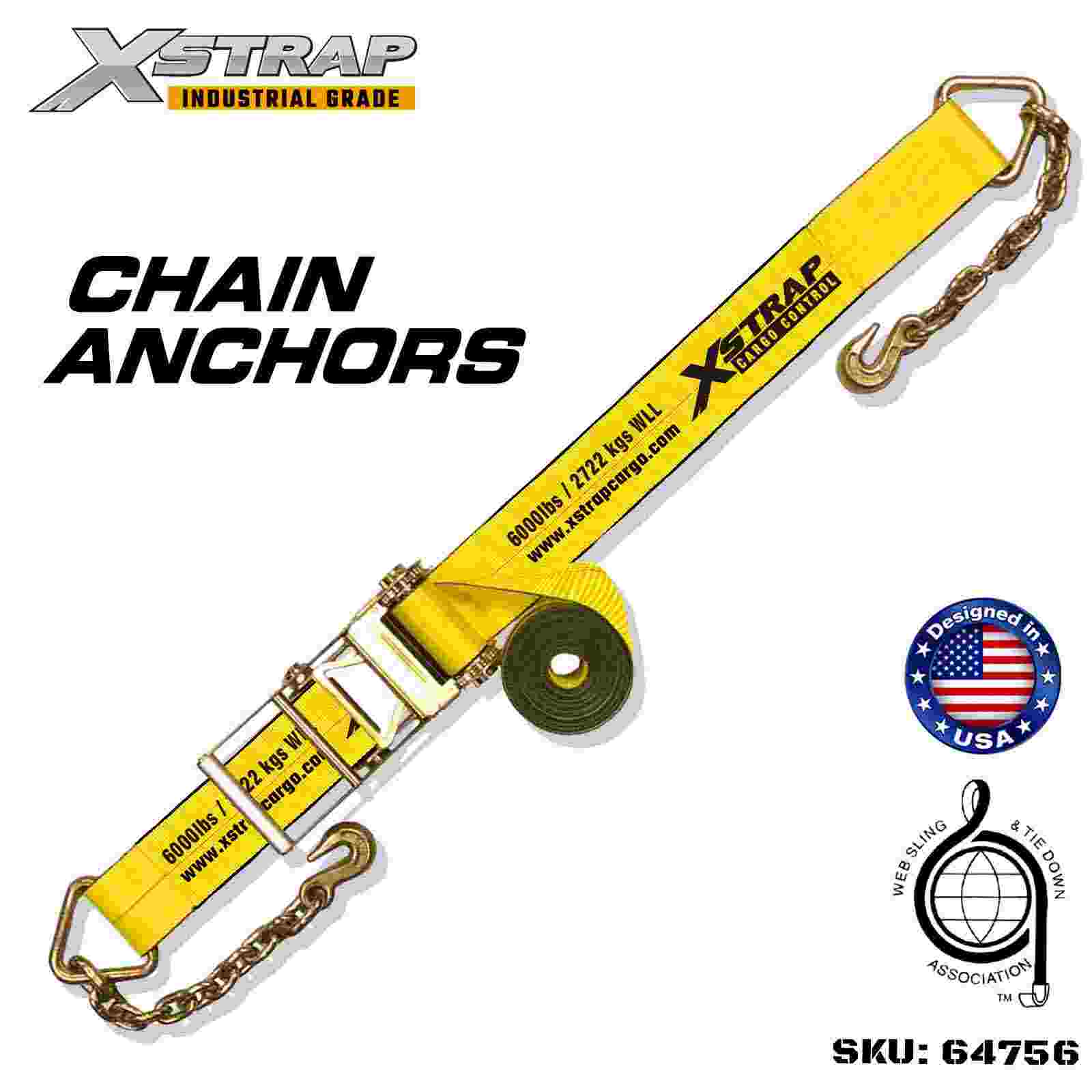Xstrap 64756 4 اینچ × 50 فوت بند سگک ضامن دار با لنگرهای زنجیره ای قدرت شکستن 18000 پوند (1 بسته)