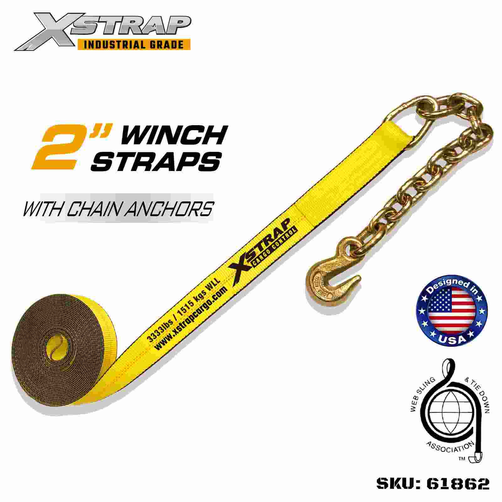Xstrap 61862 2 اینچ × 30 فوت بند وینچ استاندارد با لنگرهای زنجیره ای قدرت شکستن 10000 پوند