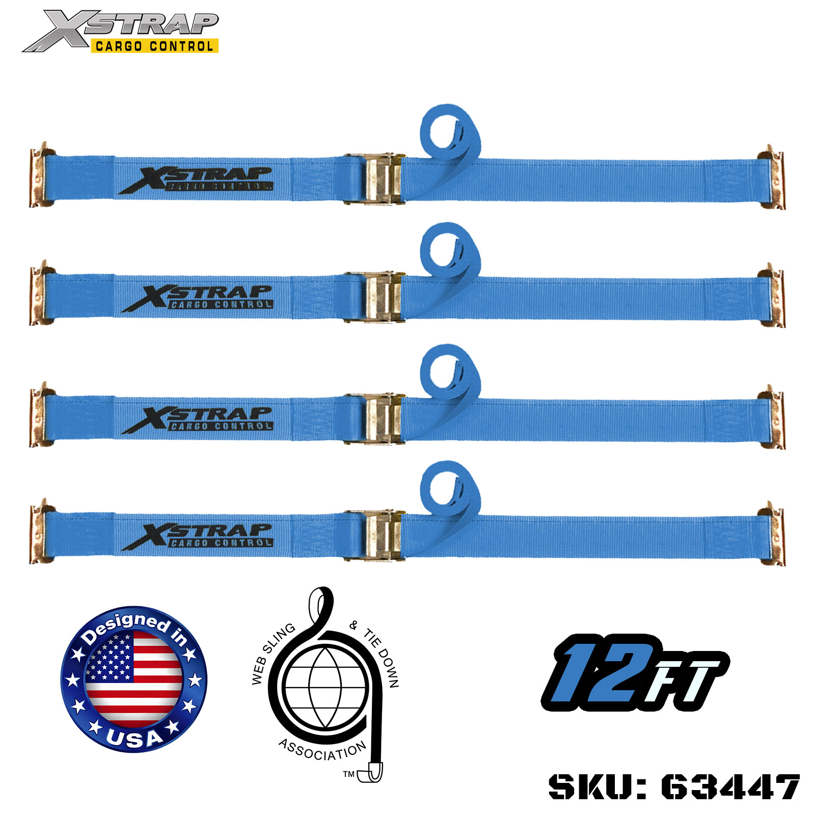 Xstrap 63447 2 اینچ 12 اینچ تسمه ضامن دار 4PK با اتصالات الکترونیکی فنری و قلاب F 733 پوندی SWL