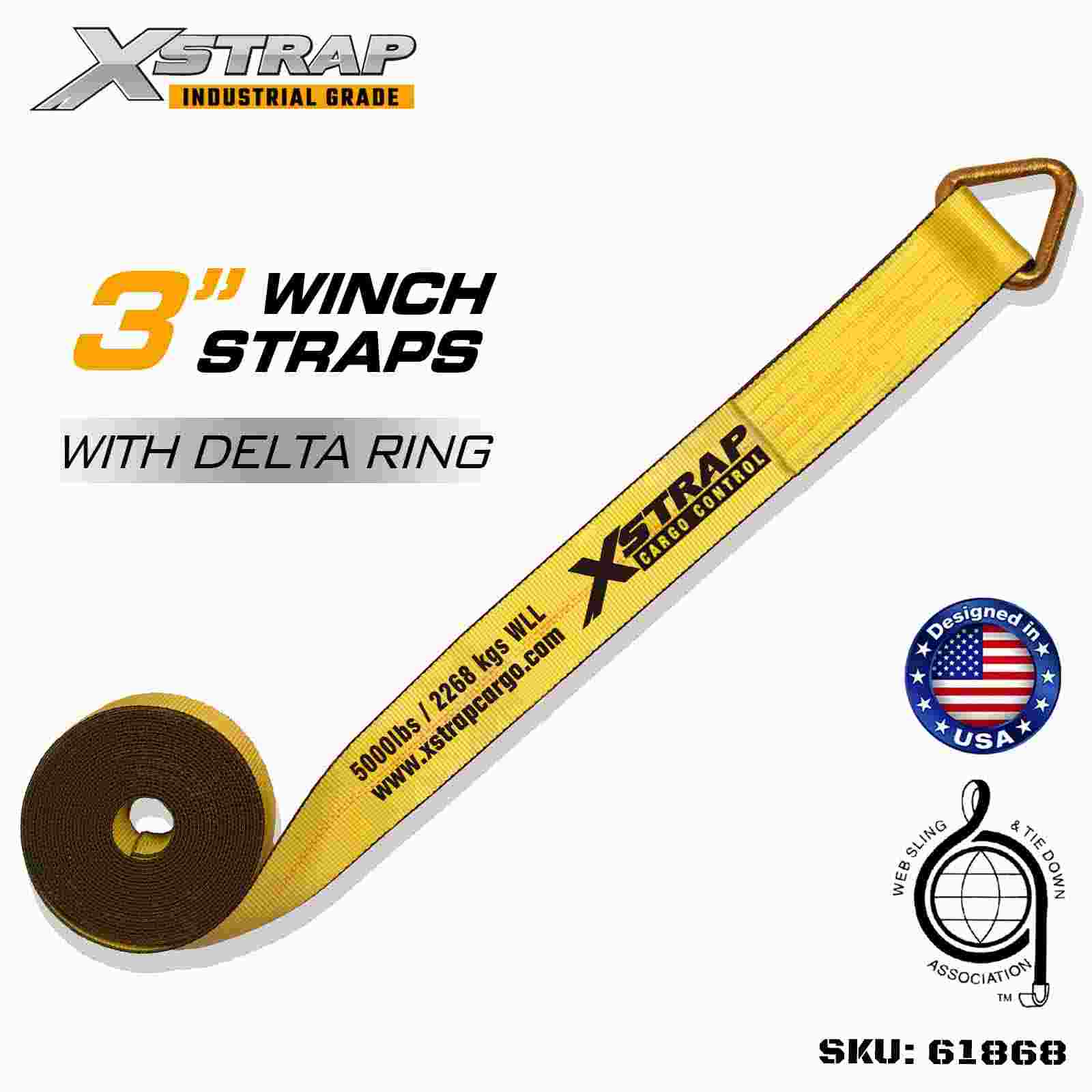 Xstrap 61868 3 اینچ × 27 فوت بند وینچ استاندارد با قدرت شکستن حلقه دلتا 15000 پوند
