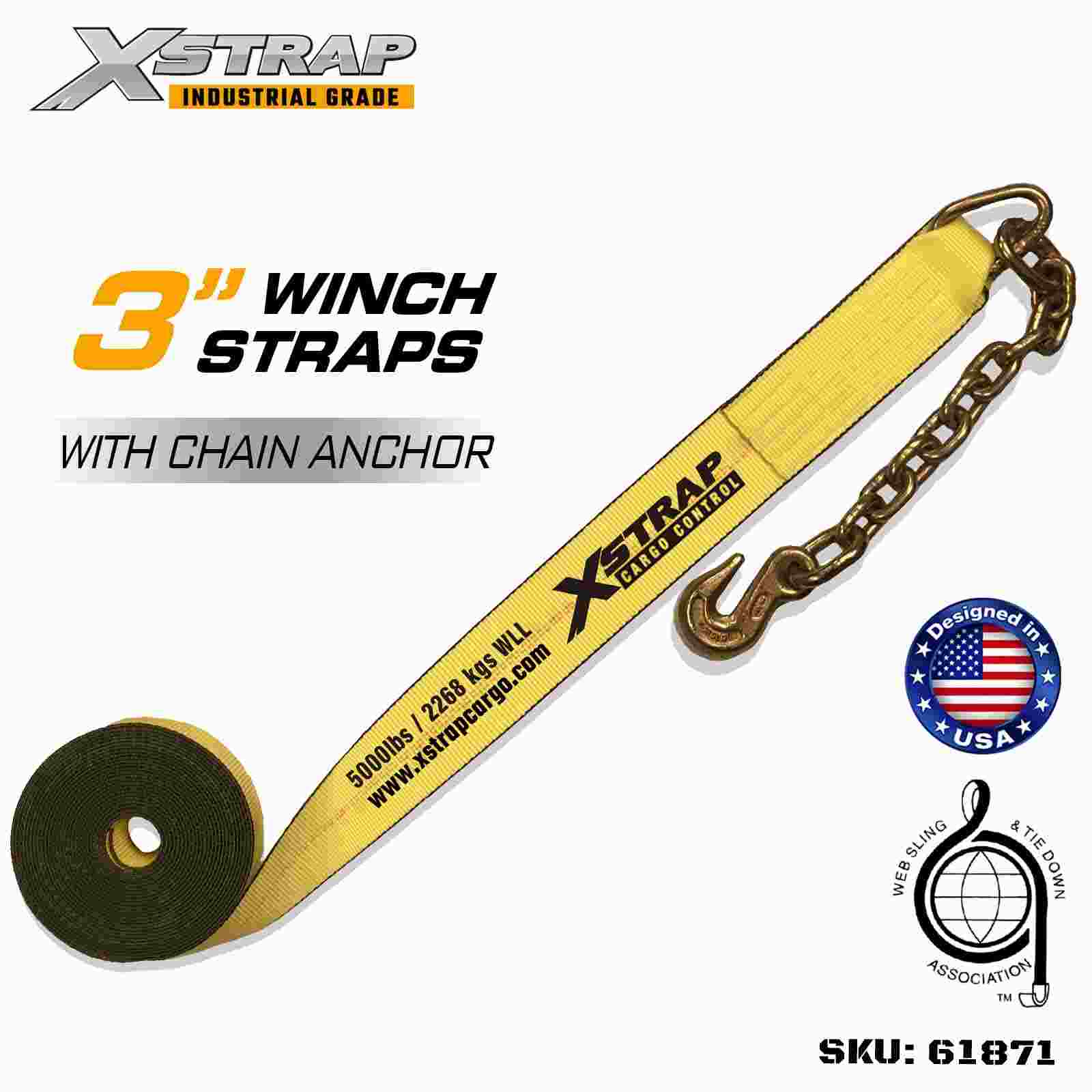 Xstrap 61871 3 اینچ × 27 فوت بند وینچ استاندارد با قدرت شکستن لنگر زنجیر 15000 پوند