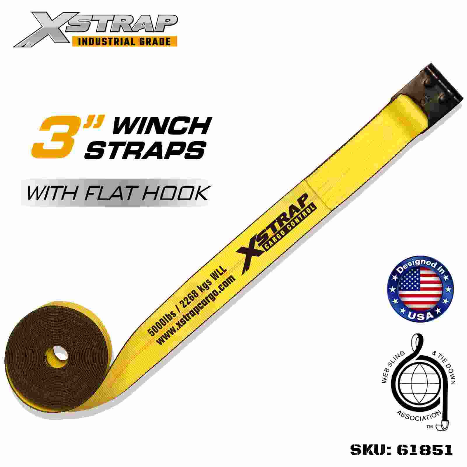 Xstrap 61851 3 اینچ × 30 فوت بند وینچ استاندارد با قلاب مسطح قدرت شکستن 15000 پوند