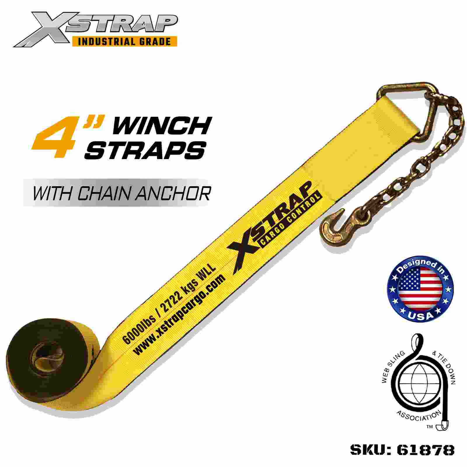 Xstrap 61878 4 اینچ × 27 فوت بند وینچ استاندارد با قدرت شکستن لنگر زنجیر 18000 پوند