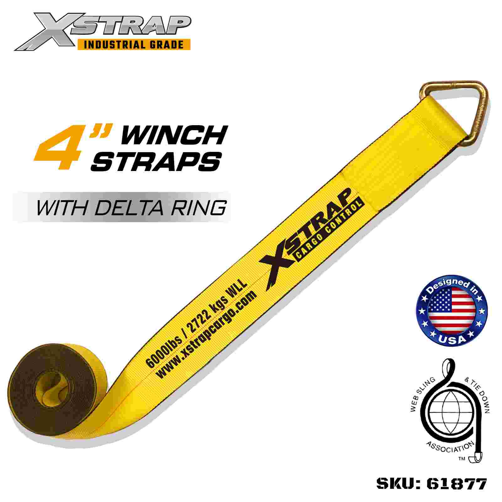 Xstrap 61877 4 اینچ × 30 فوت بند وینچ استاندارد با قدرت شکست حلقه دلتا 18000 پوند