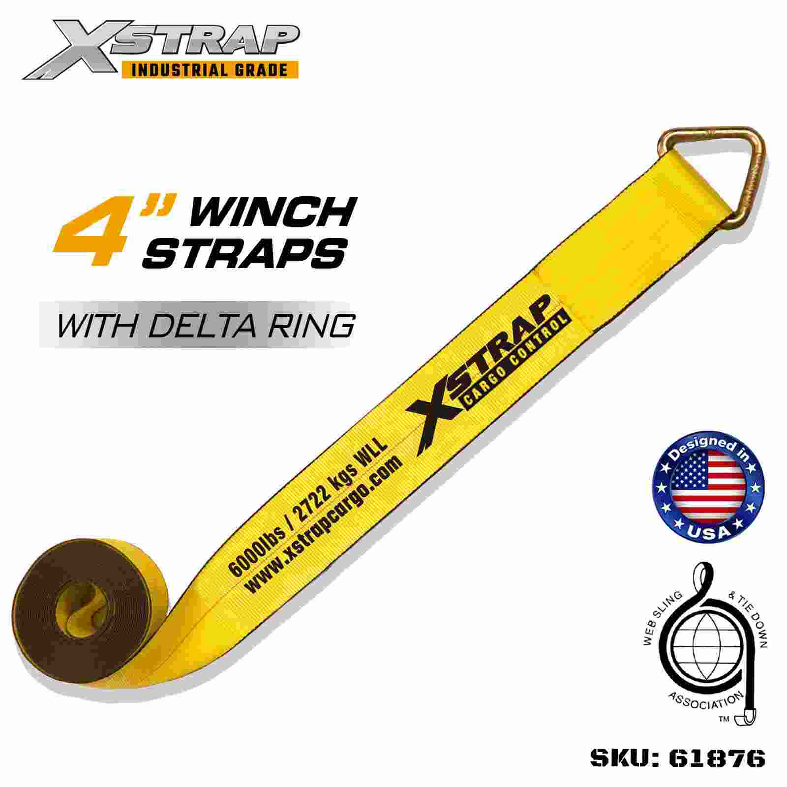 Xstrap 61876 4 اینچ × 27 فوت بند وینچ استاندارد با قدرت شکستن حلقه دلتا 18000 پوند