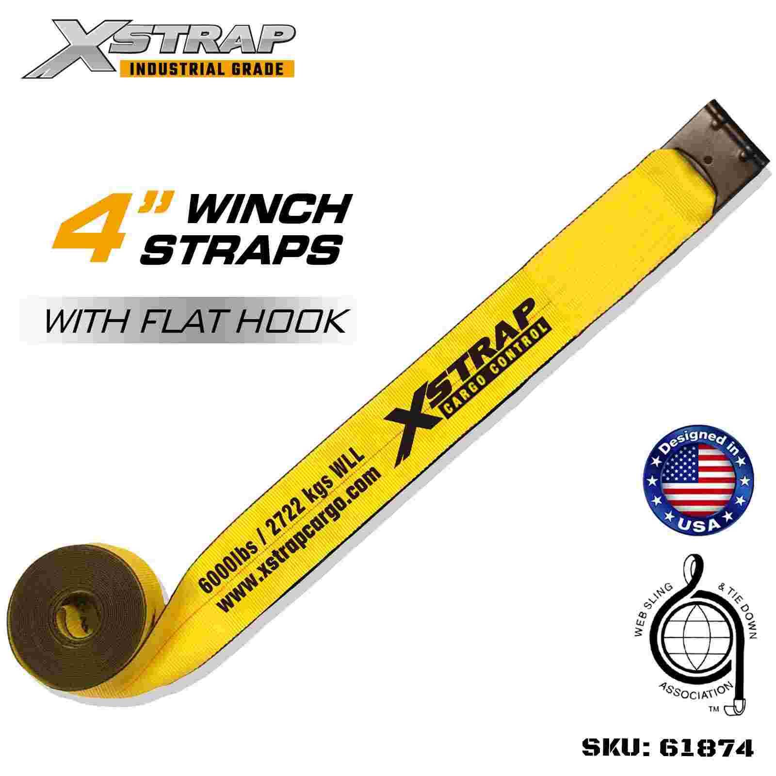 Xstrap 61874 4 اینچ × 27 فوت بند وینچ استاندارد با قدرت شکستن قلاب تخت 18000 پوند