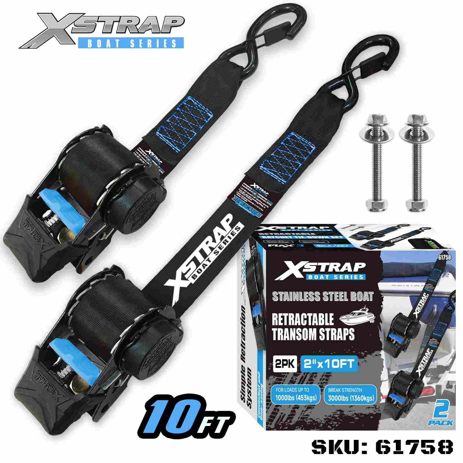 Xstrap 61758 2 اینچ x 3.6 اینچ بند 2PK قابل جمع شدن قایق با قلاب S ایمن 1000 پوندی SWL