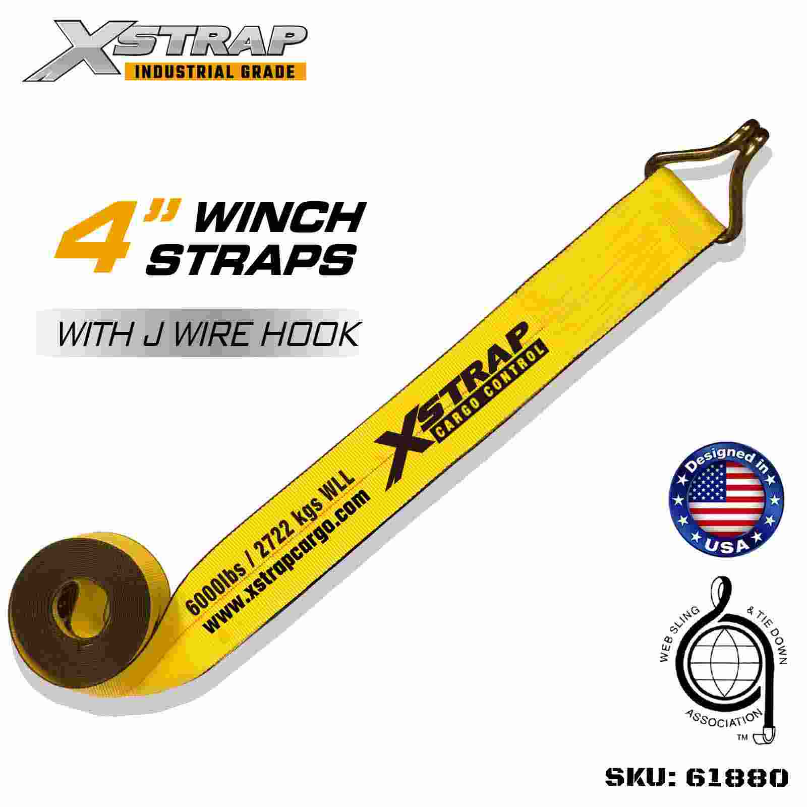 Xstrap 61880 4 اینچ × 30 فوت بند وینچ استاندارد با قدرت شکستن قلاب سیمی 18000 پوند