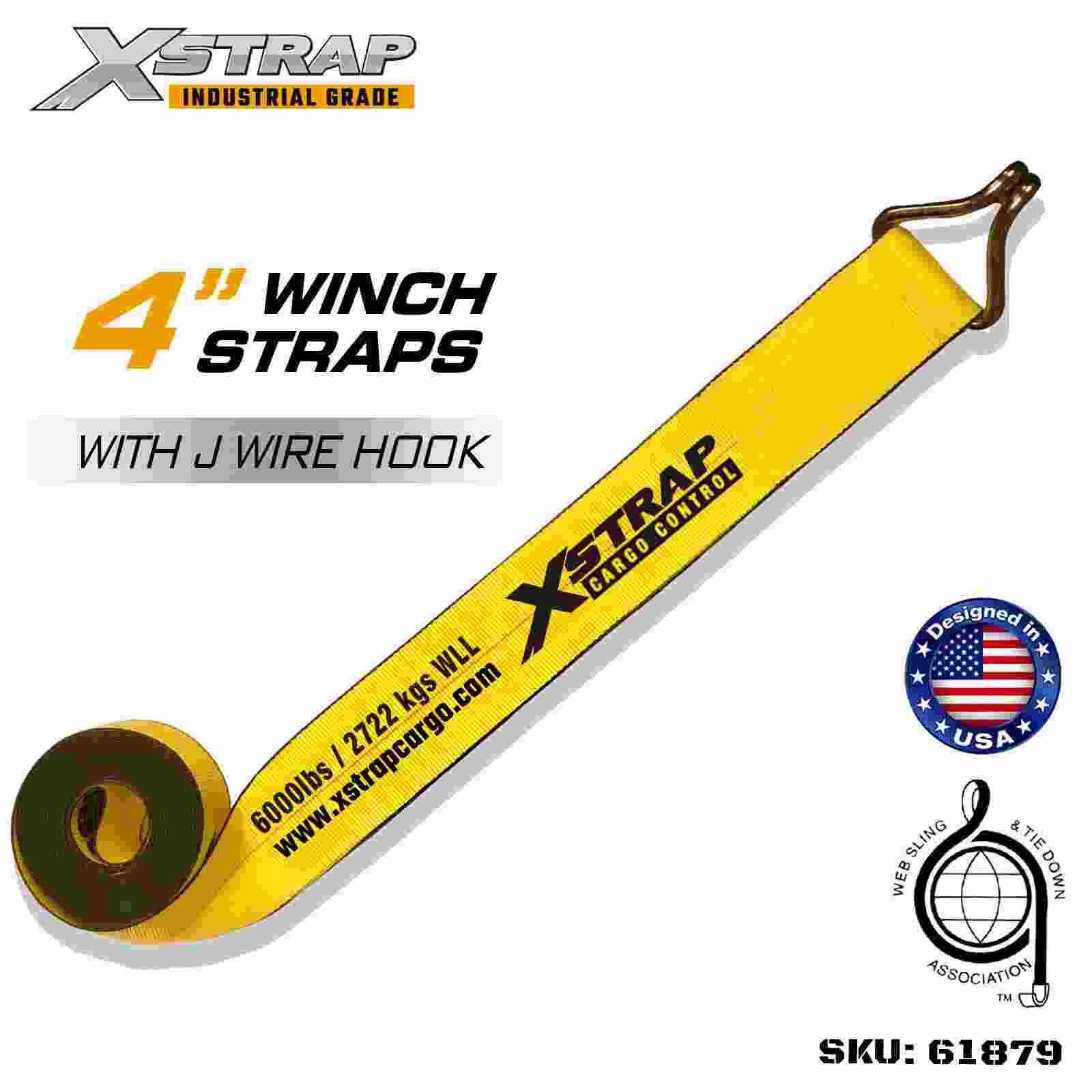 Xstrap 61879 4 اینچ × 27 فوت بند وینچ استاندارد با قدرت شکستن قلاب سیمی 18000 پوند
