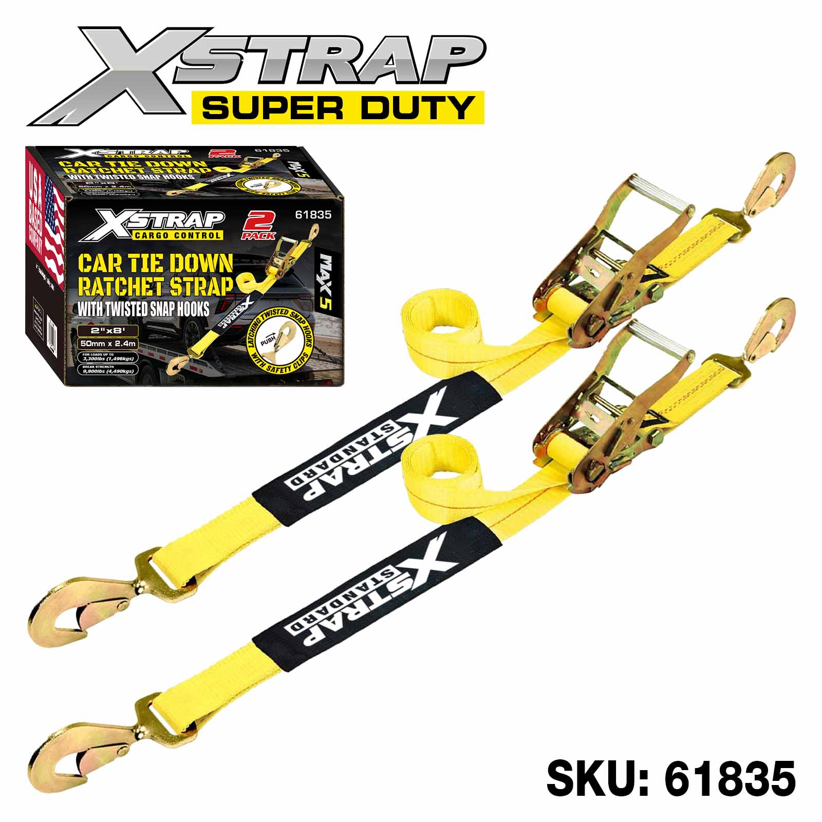 Xstrap 61835 2 اینچی x 8 اینچ 2PK بند بند خودرو 3300 پوند SWL