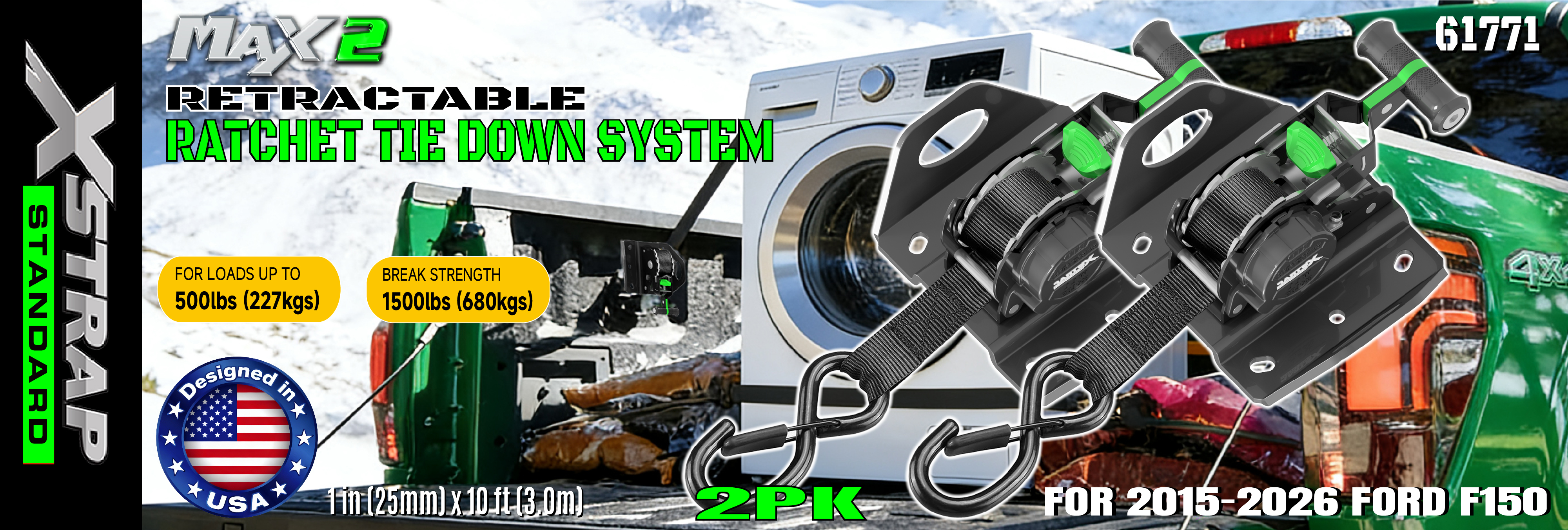 تسمه های ضامن دار جمع شونده Xstrap 61771 مناسب برای لوازم جانبی خودرو F150 500LB SWL