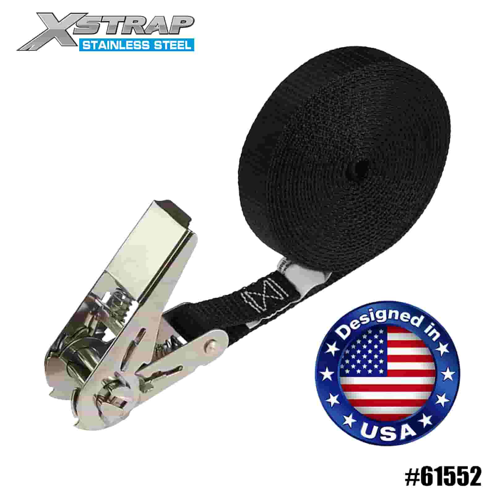 Xstrap 61552 1 اینچ 15 اینچ فولاد ضد زنگ سیاه و سفید ضامن دار 500 پوندی SWL